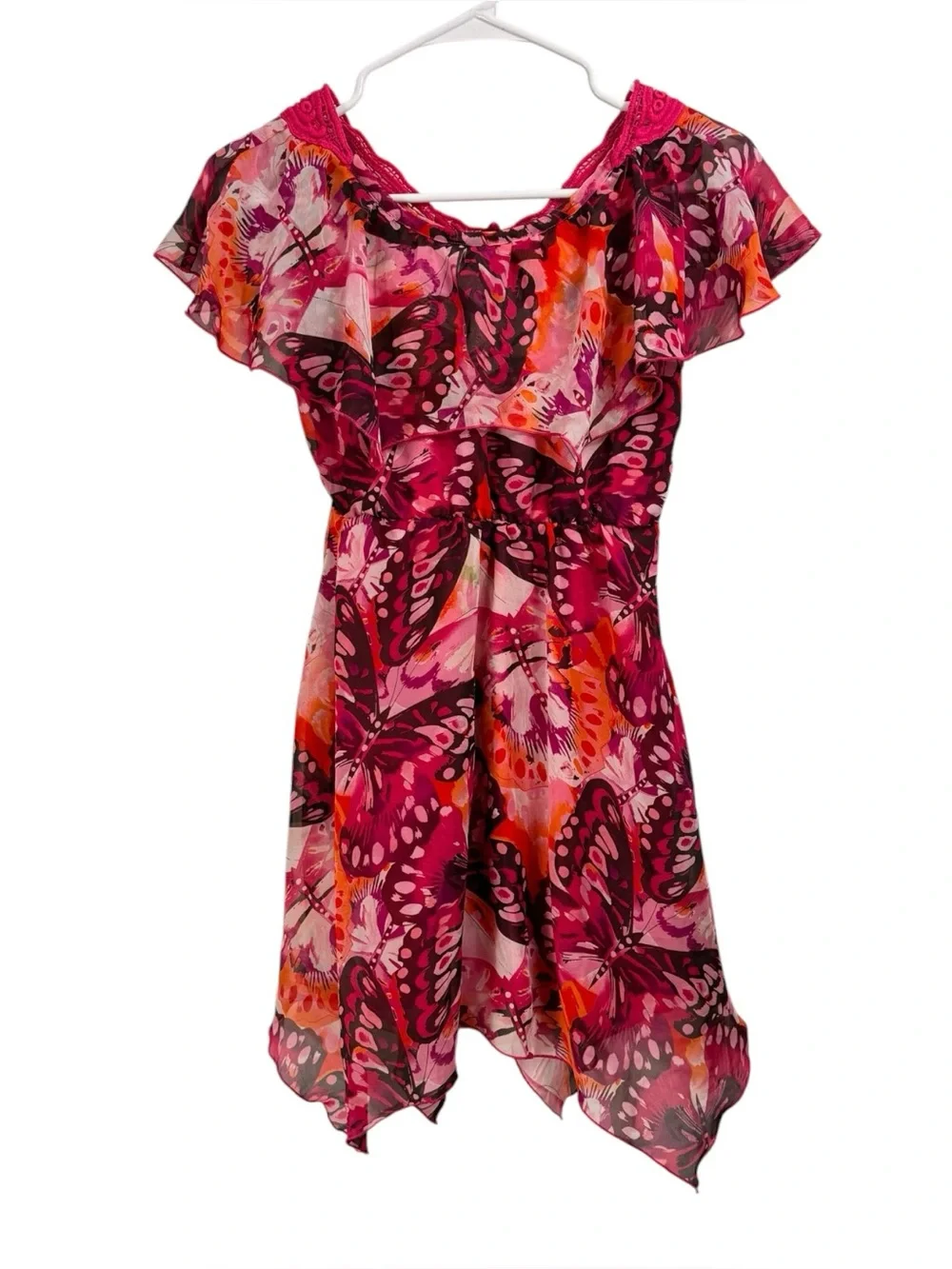 My Michelle Girls Size 10 Butterfly Fairy Crocheted Handkerchief Hem Dress
